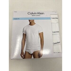 Calvin Klein Men’s 4 Pack White Crew Neck T-Shirts 100% Cotton Classic Fit New
